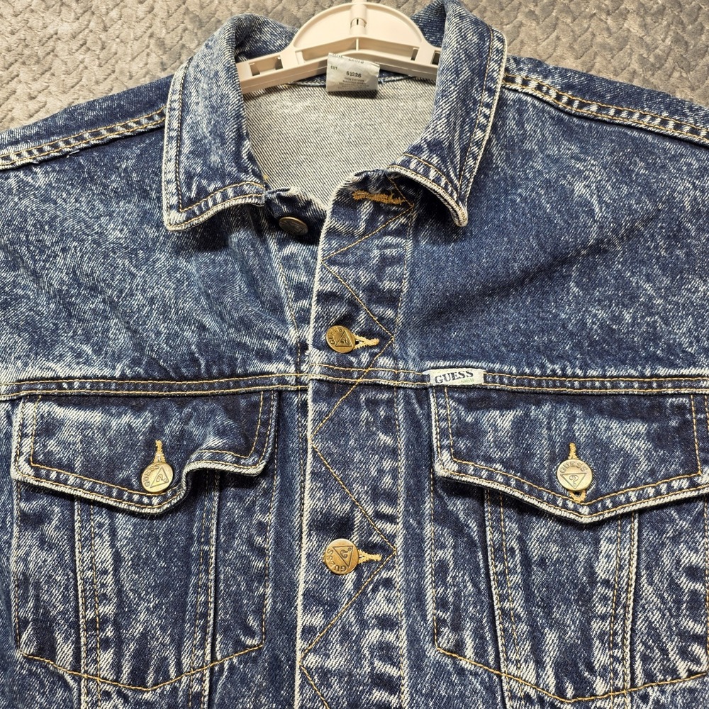 Vintage Guess Georges Marciano Denim Trucker Jacket Mens Small USA Acid Wash 80s